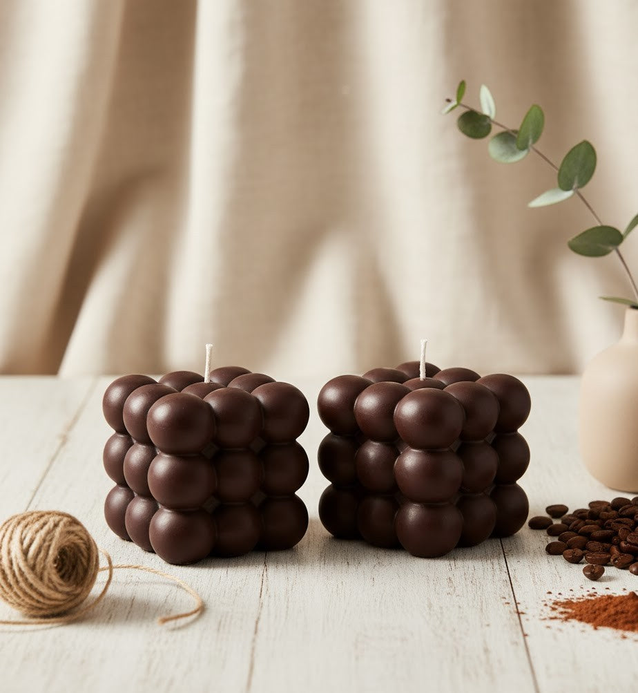 Earthnest Mocha Bubble Cube Candle (Pack of 2)